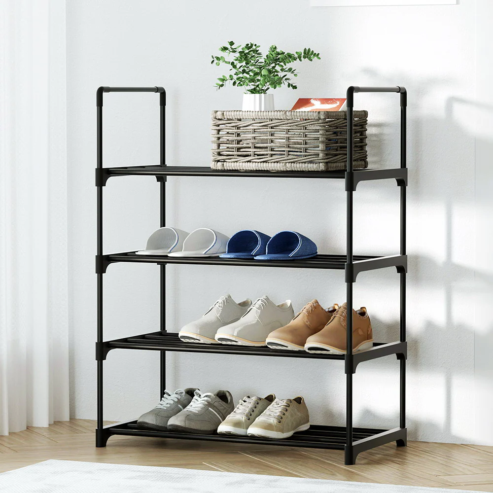 Artiss Shoe Rack Cabinet Stackable 4-tier 12 Pairs Black - Nurns