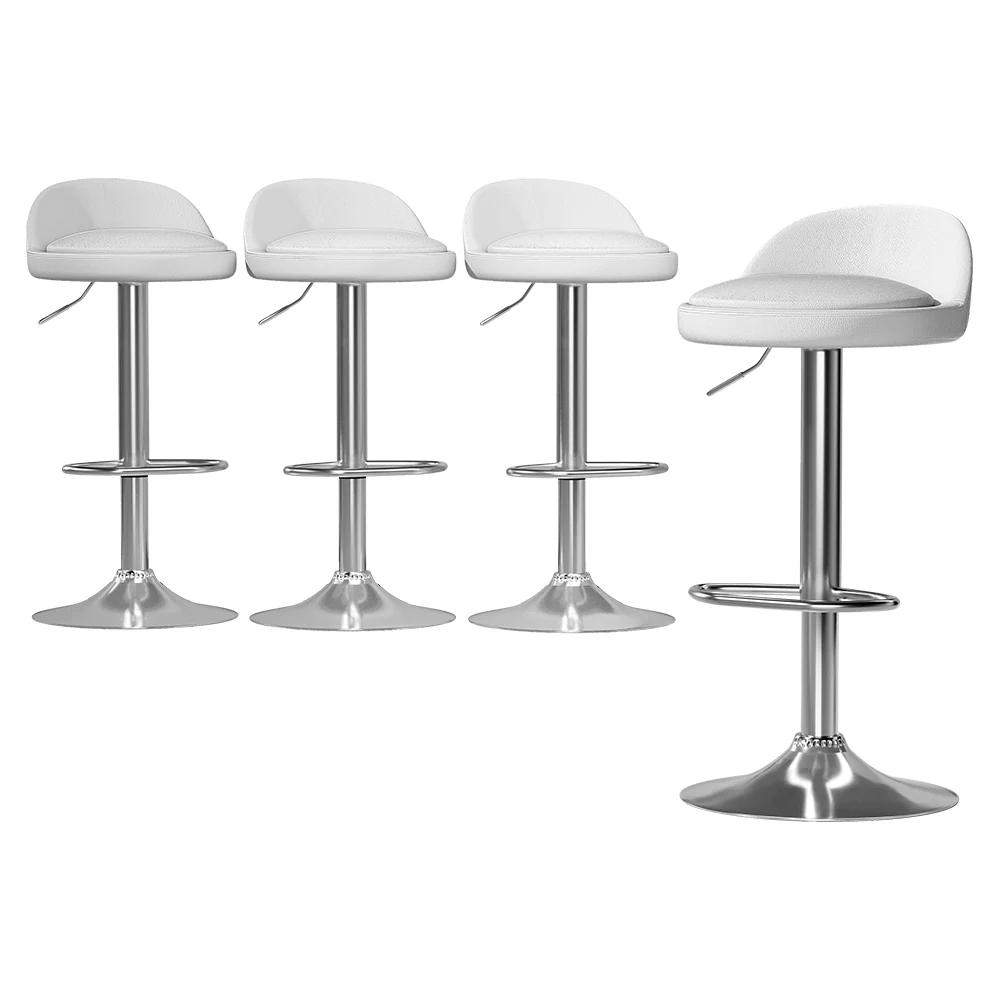 Set of 4 Hobart Bar Stools PU Leather Gas Lift - White - Nurns