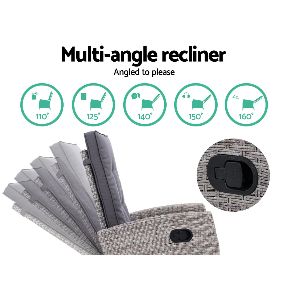 Dursley Recliner Chair Outdoor Furniture Setting Patio Wicker Sofa Chair and Ottoman - Grey - Nurns