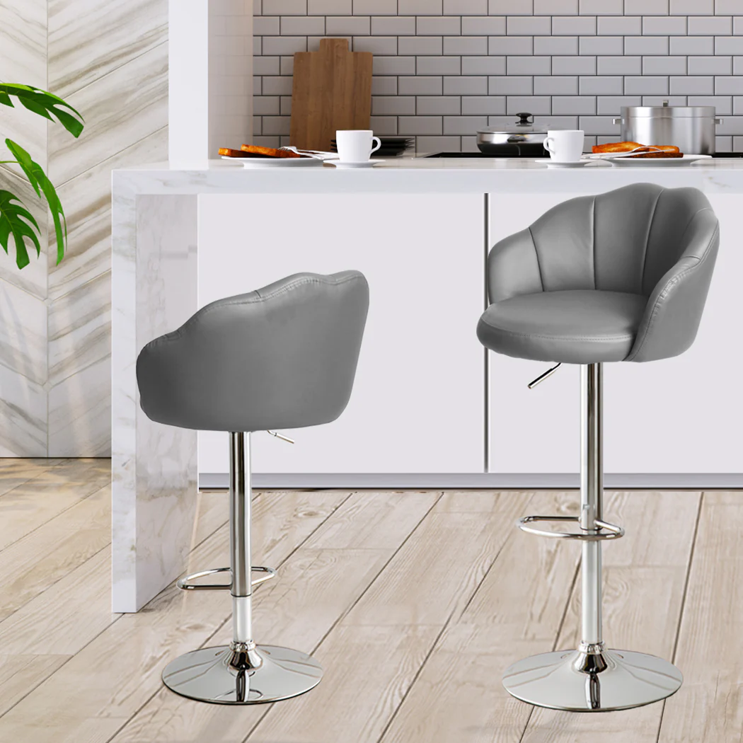 Set of 2 Mesa Bar Stools Kitchen Gas Lift Stool Chair Swivel Barstools Leather - Grey - Nurns