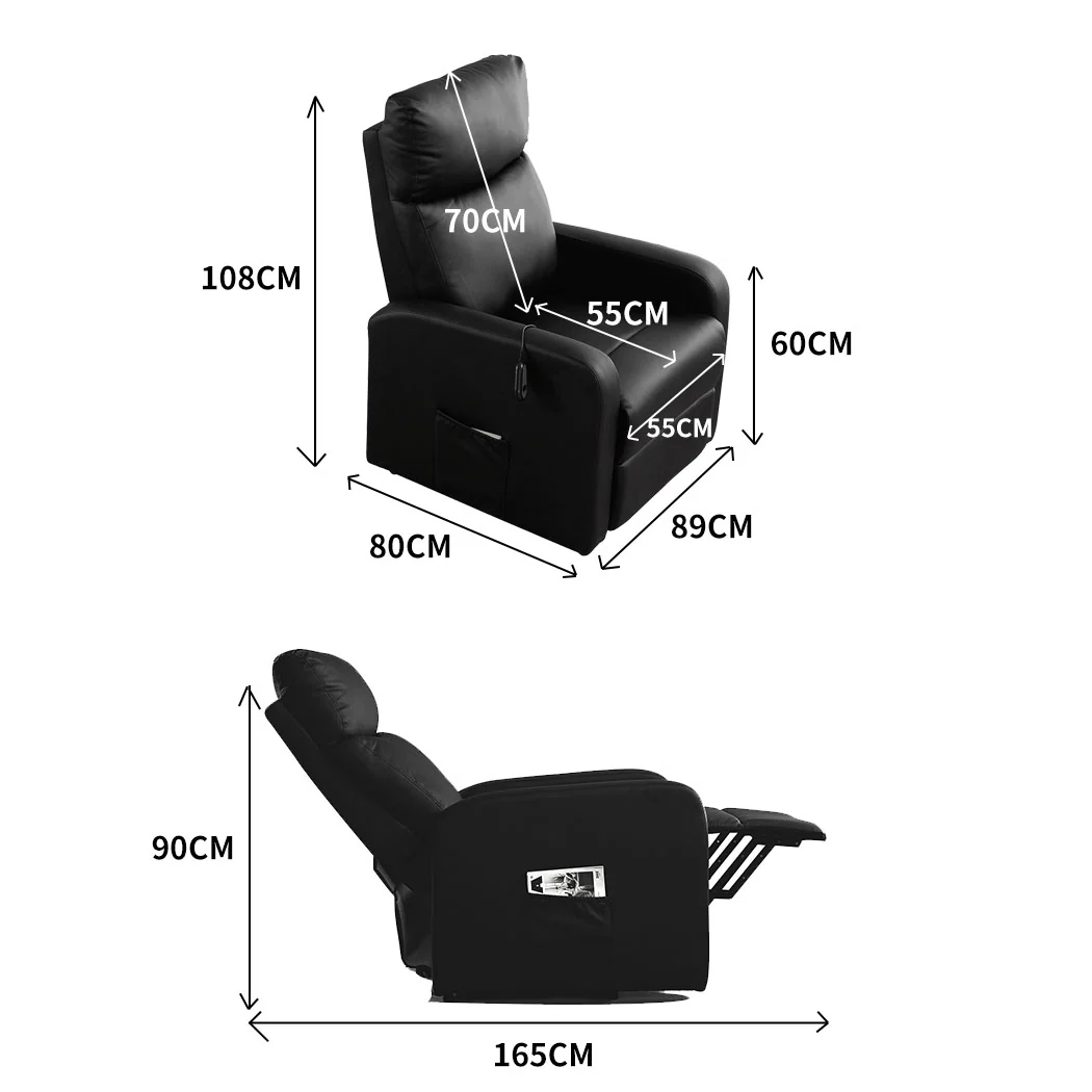 Triton Massage Chair Recliner Chair Electric Lift Armchair Heated Lounge - Black - Nurns
