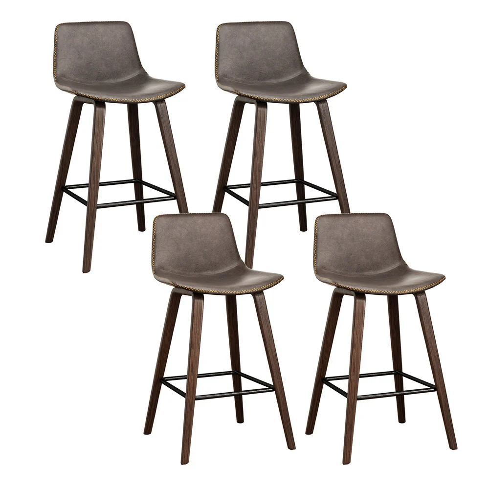 Set of 4 Lugano Bar Stools Vintage Leather Wooden - Walnut - Nurns