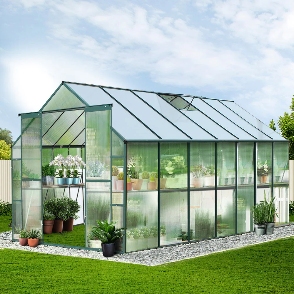 Greenfingers Greenhouse 4.43x2.44x2.15M Aluminium Polycarbonate Green House Garden Shed - Nurns