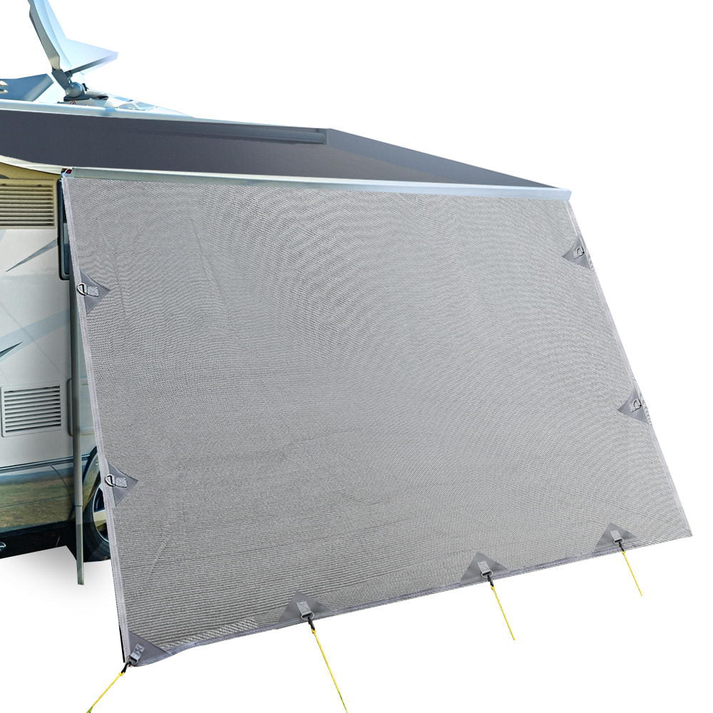 Caravan Privacy Screen Roll Out Awning 3.7X1.95M End Wall Side Sun Shade Grey - Nurns