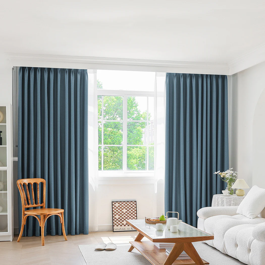 Set of 2 132x250 Blockout Curtains Chenille - Blue - Nurns