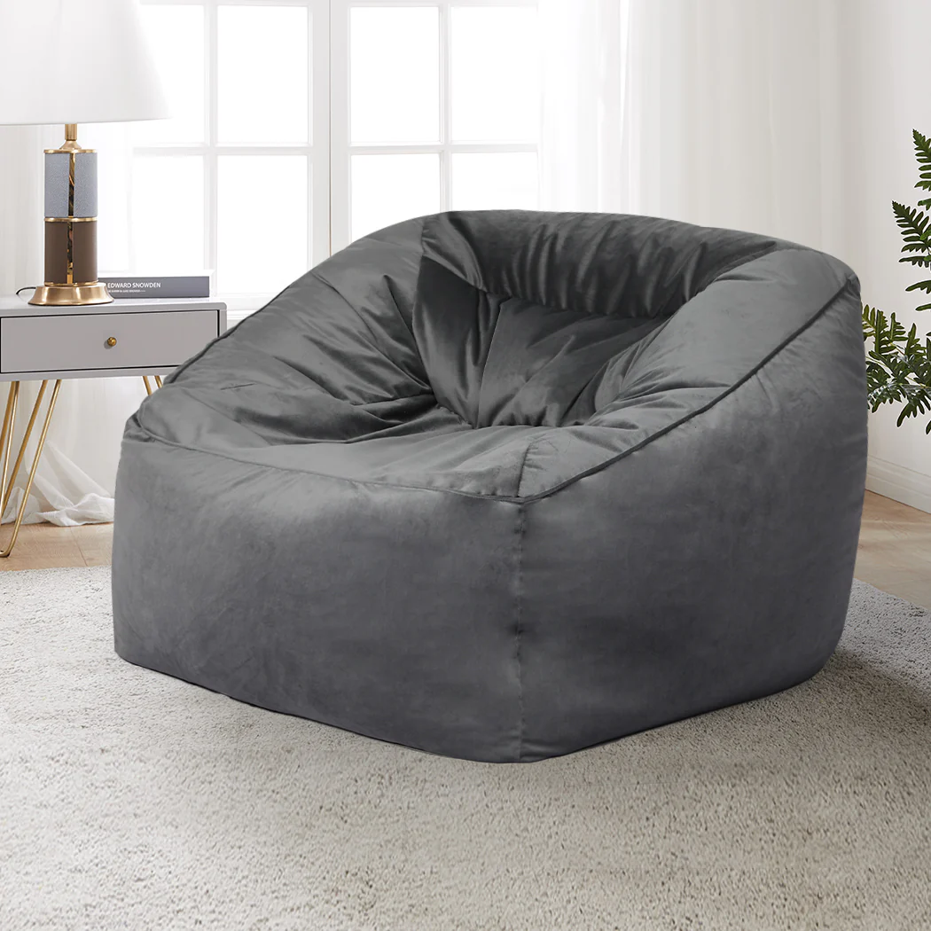 Bean Bag Chair Cover Soft Velvet Home Game Seat Lazy Sofa Cover Large - Dark Grey - Nurns