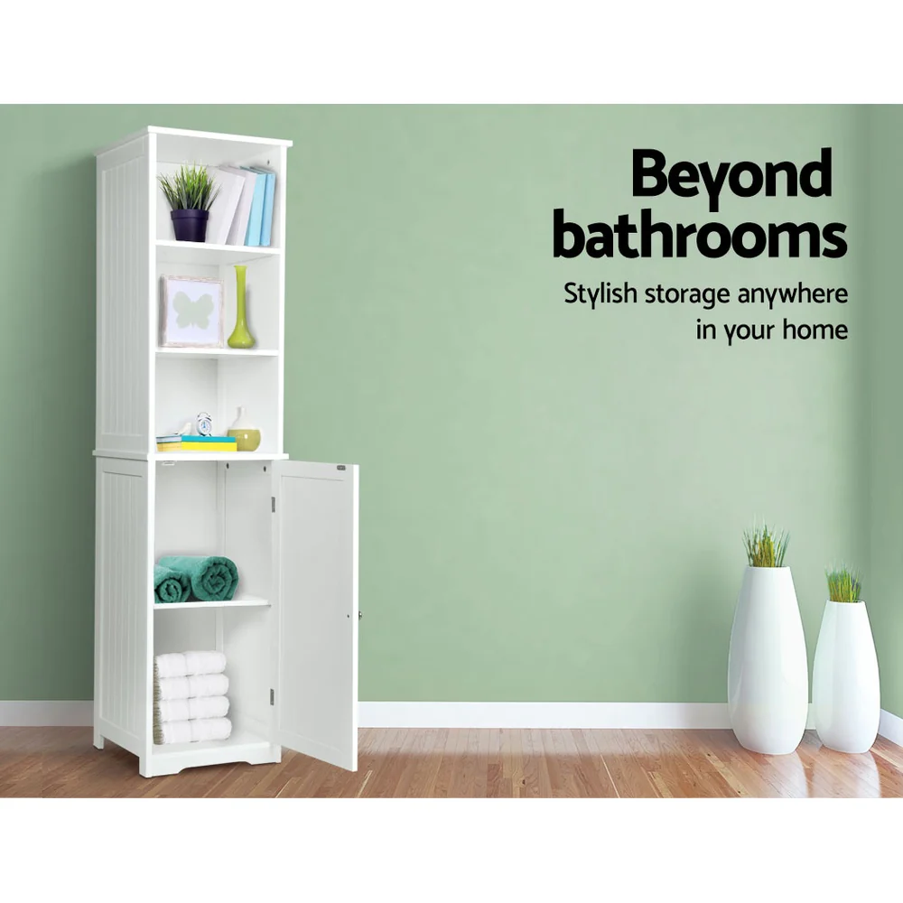 Bathroom Tallboy Furniture Toilet Storage Cabinet Laundry Cupboard Tall - Nurns