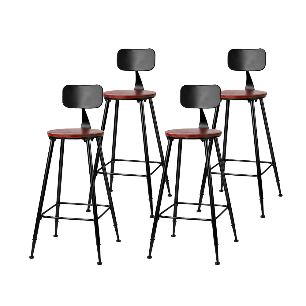 Set of 4 Assen Bar Stools Pinewood Metal - Black - Nurns