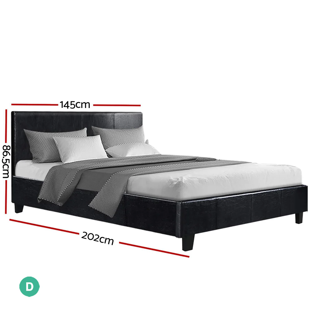 Trenton Bed Frame PU Leather - Black Double - Nurns