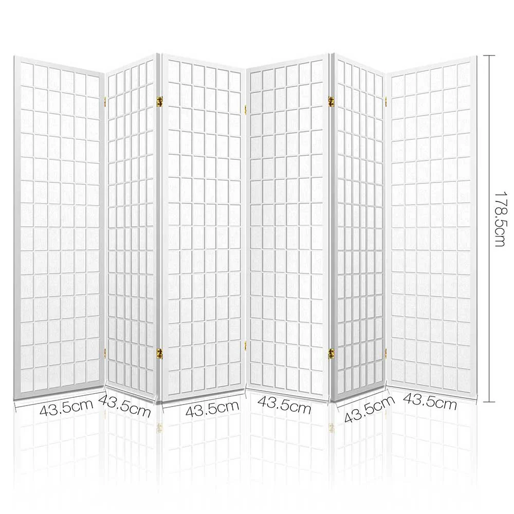 6 Panel Room Divider Screen 261x179cm - White - Nurns