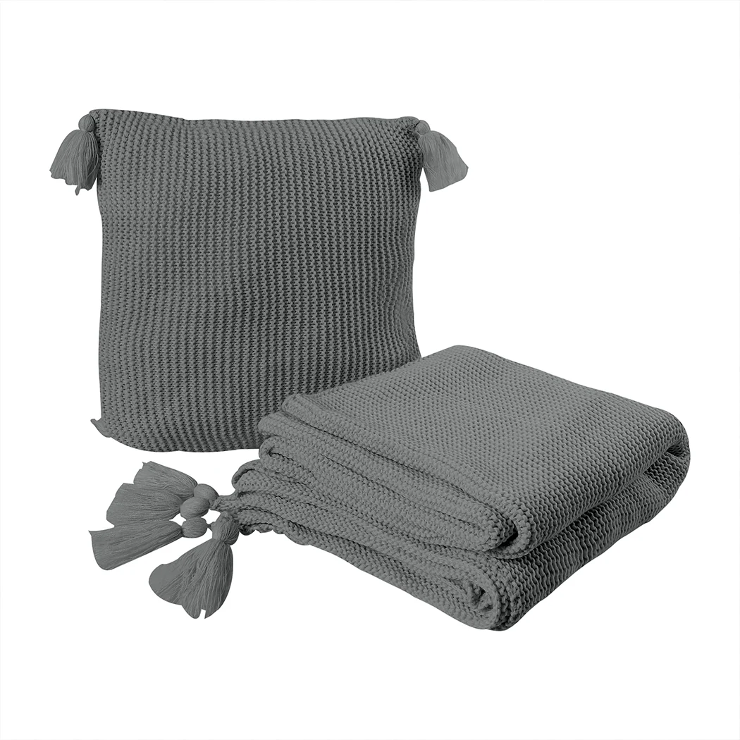 Westlyn Throw Soft Blanket Knitting Cushion - Grey - Nurns