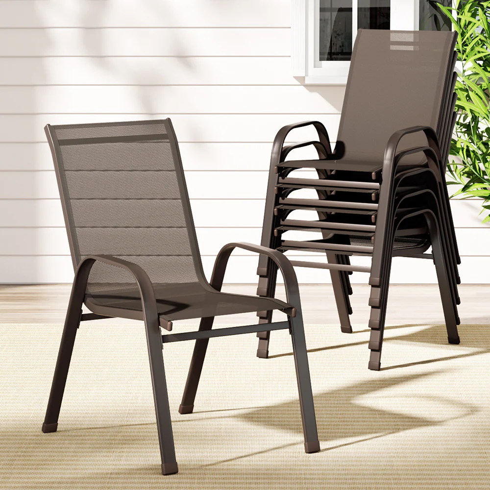 Broseley Set of 6 Outdoor Dining Chairs Stackable Chair Patio Garden Furniture - Brown - Nurns
