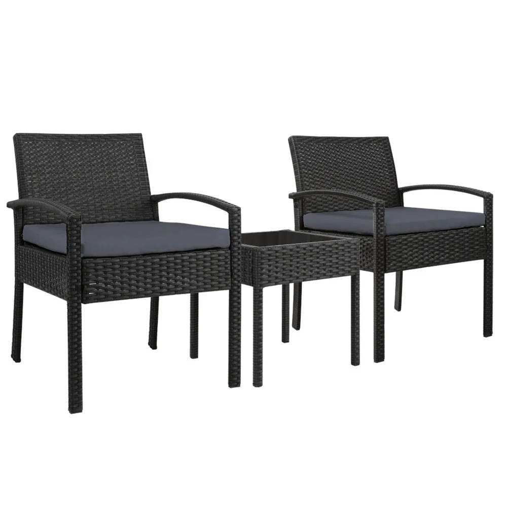 Harold 2-Seater Furniture 3-Piece Outdoor Setting - Black - Nurns