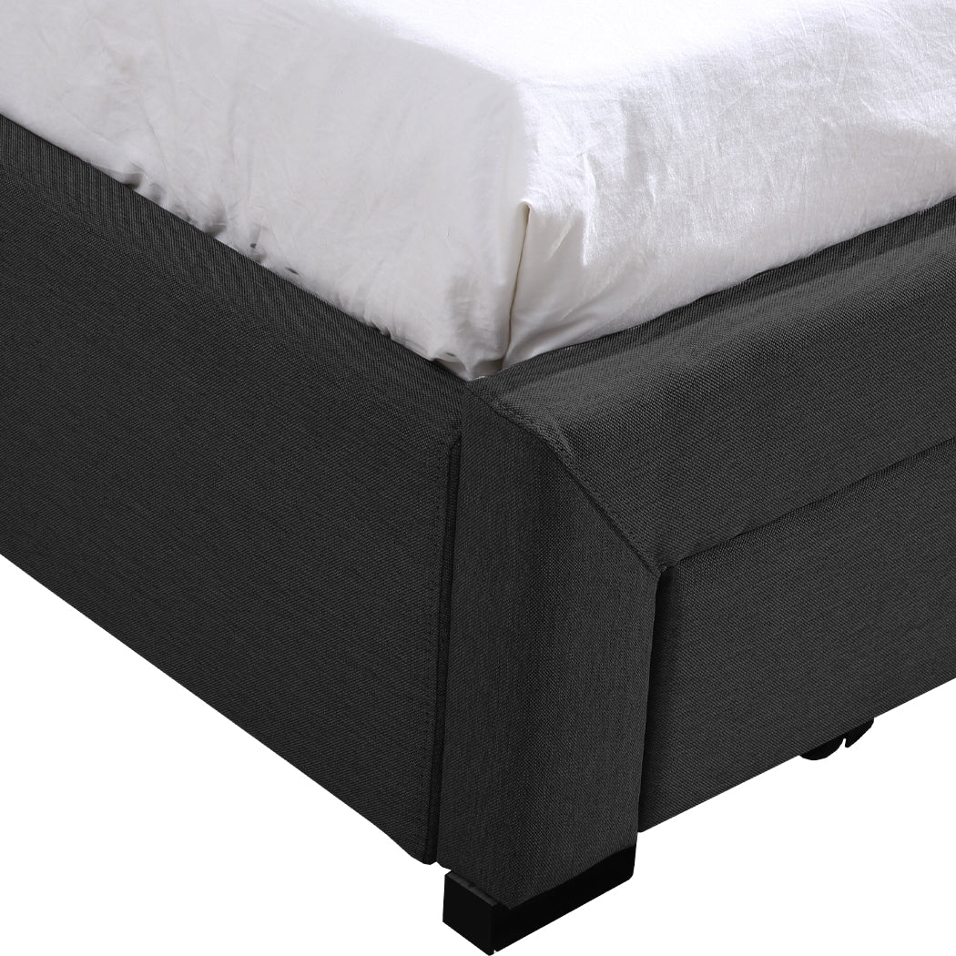 Thale Bed Frame Fabric Base With Storage Drawer Wooden - Dark Grey Double - Nurns