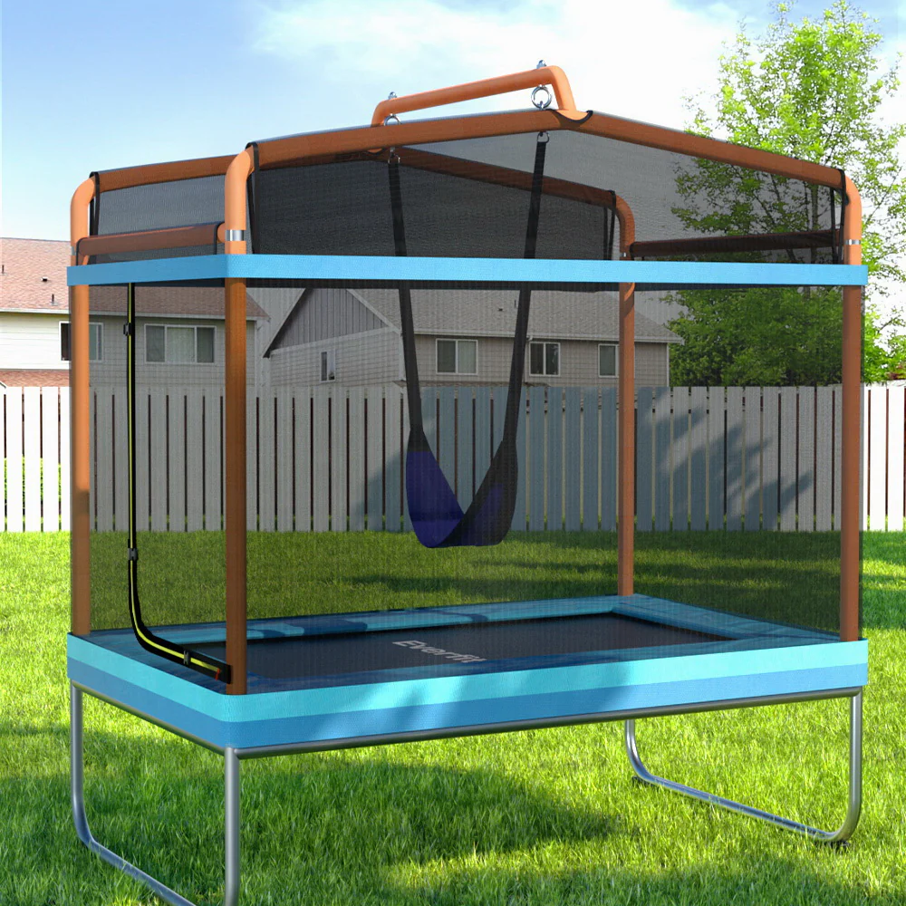 Everfit Trampoline for Kids 6FT Rectangle with Swing Enclosure Safety Net Orange - Nurns