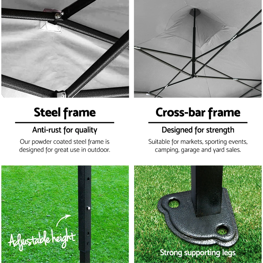 Instahut Gazebo Pop Up Marquee 3x3 Folding Tent Outdoor Camping 500D Oxford - Nurns