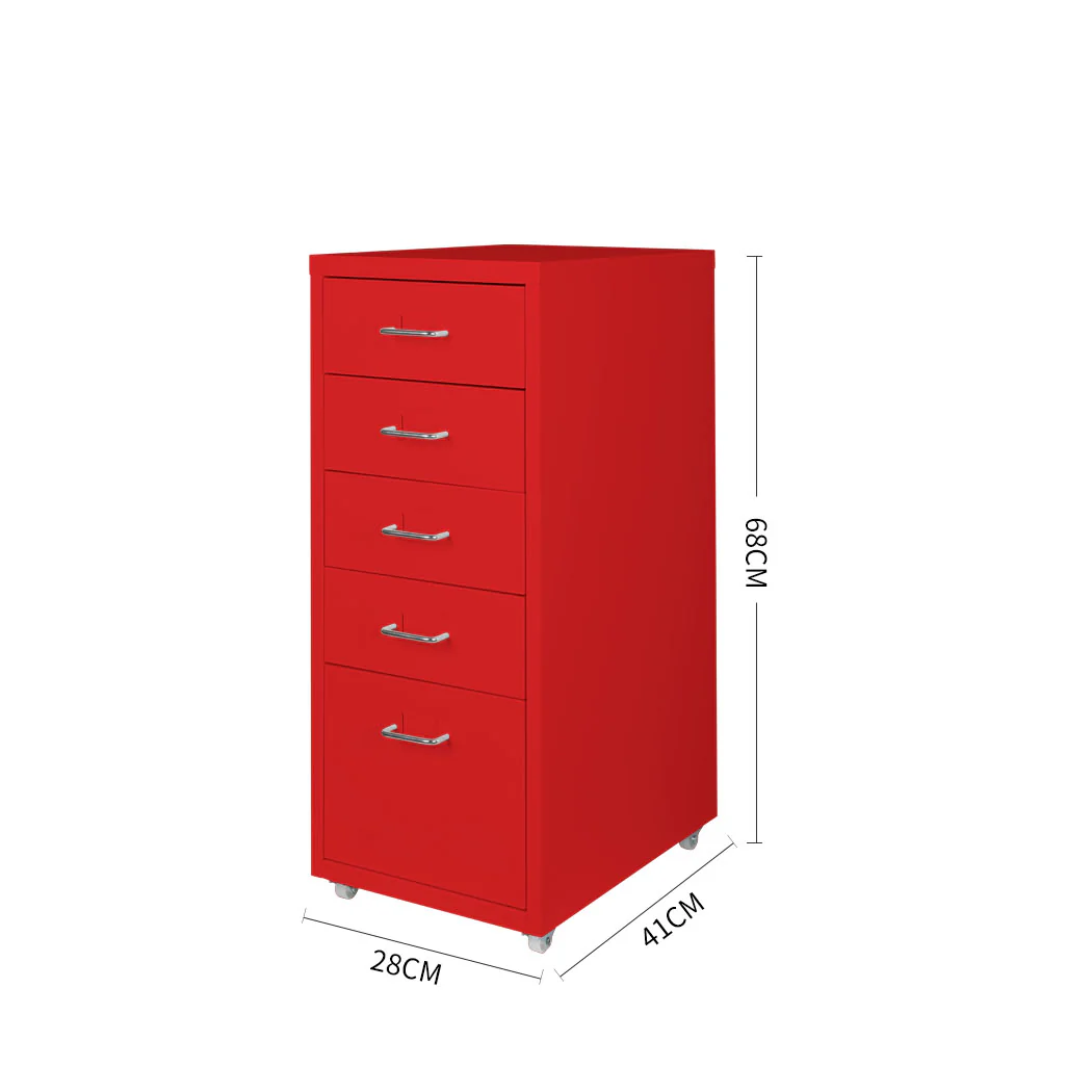 Levede 5 Drawer Office Cabinet Drawers Red - Nurns