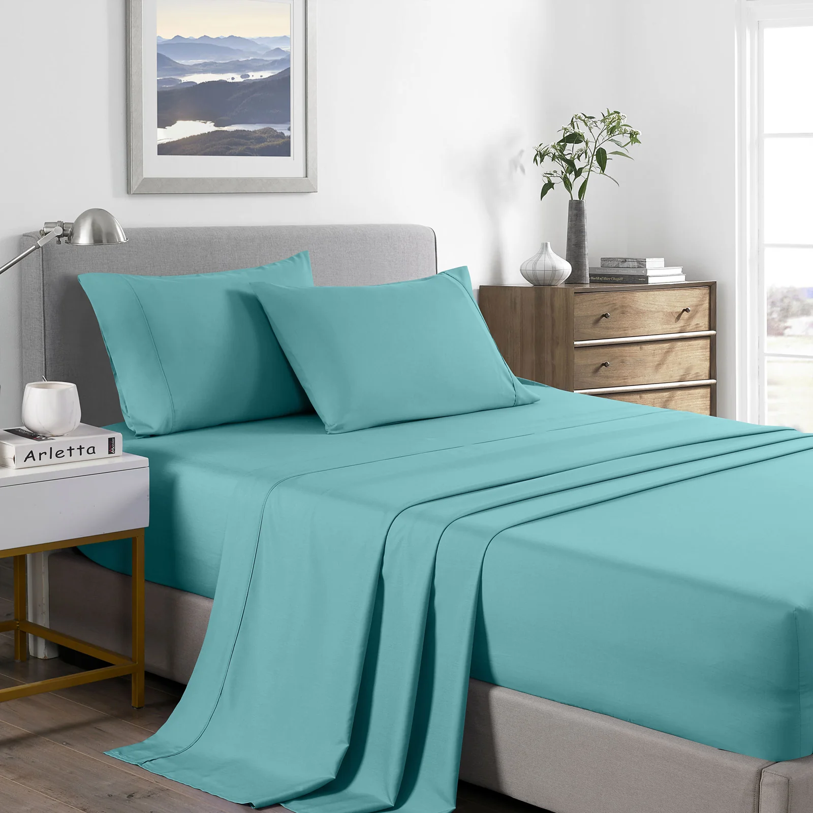 Single Royal Comfort Bamboo Cooling 2000TC Sheet Set - Aqua - Nurns