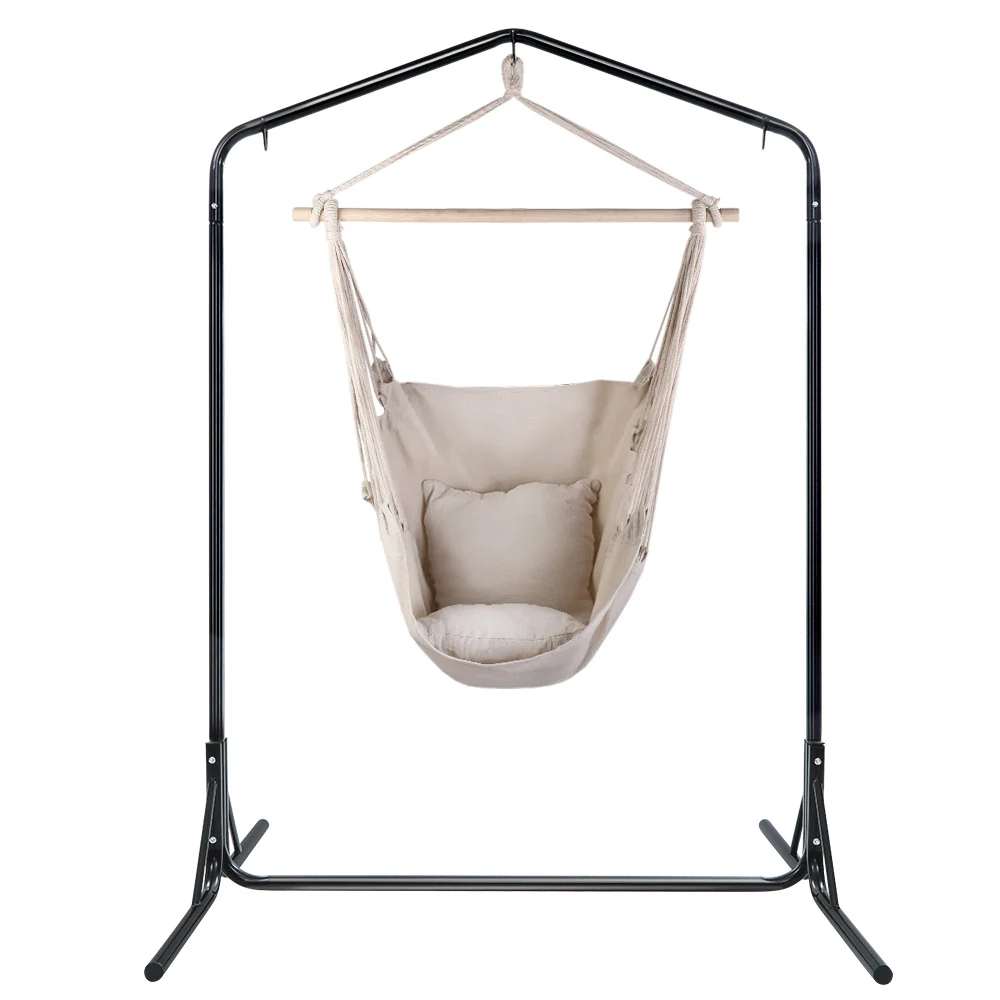 Outdoor Hammock Chair with Stand Hanging Hammock with Pillow - Cream - Nurns