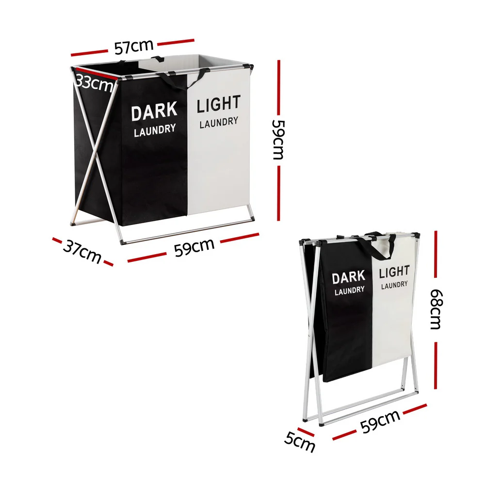 Laundry Basket Hamper Large Foldable Washing Clothes Storage 2 Sections - Nurns