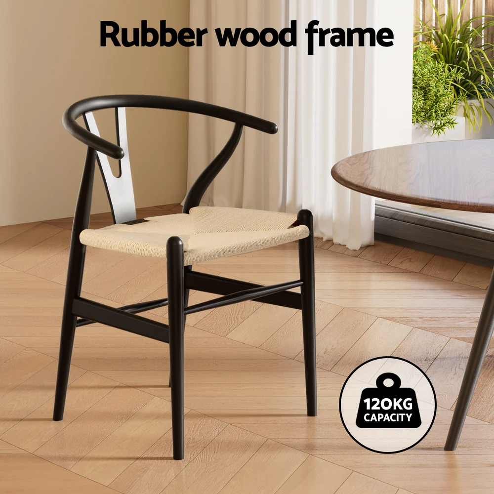 Maud Dining Chair Wooden Rattan Wishbone - Black - Nurns