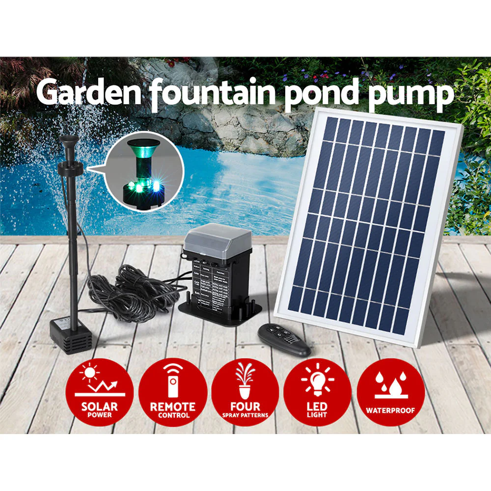 Solar Pond Pump with Battery Kit LED Lights 5.2FT - Nurns
