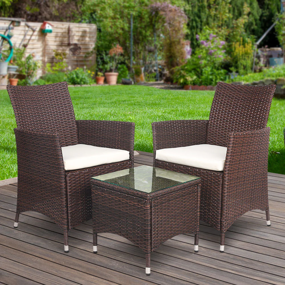 Noah 2-Seater Wicker Furniture 3-Piece Outdoor Setting - Brown - Nurns