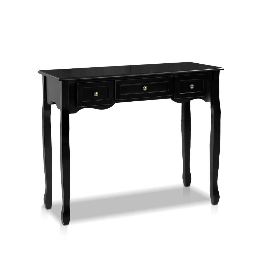 Hallway Console Table Hall Side Dressing Entry Display 3 Drawers Black - Nurns