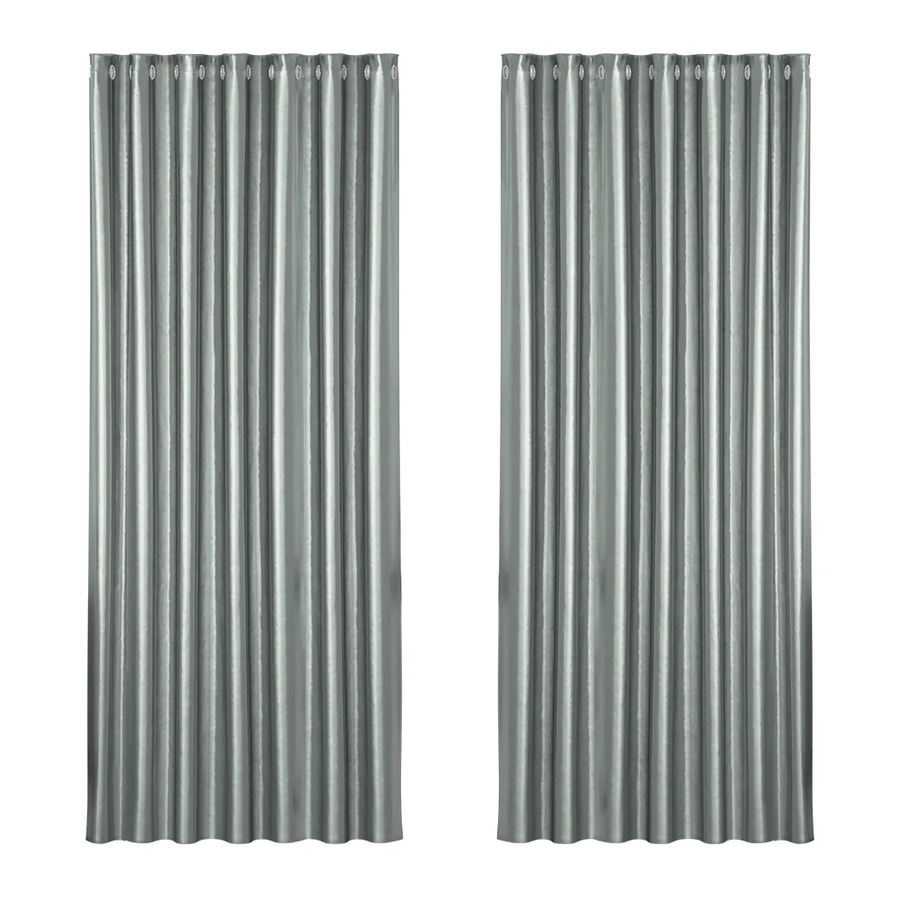 Set of 2 Blockout Curtains Blackout Window Curtain Eyelet 240x230cm Grey Shine - Nurns