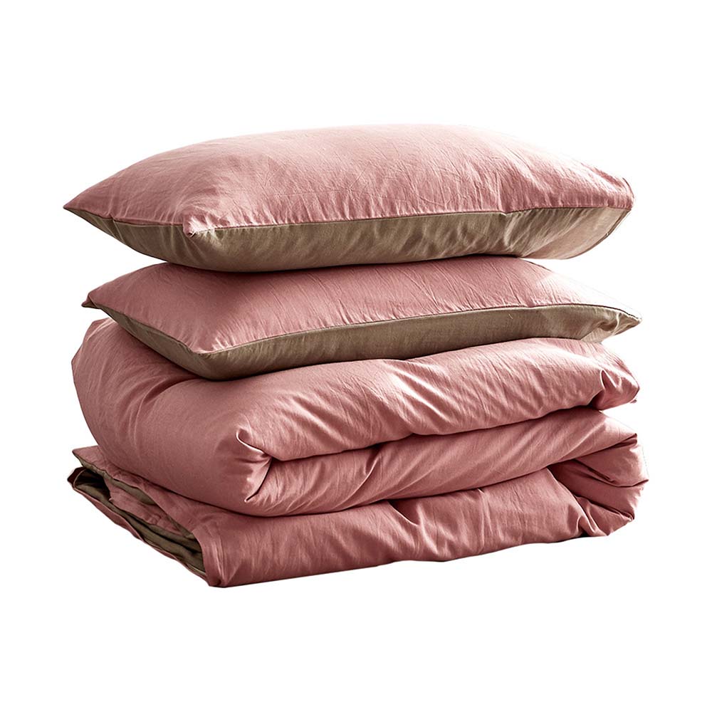 SINGLE 3-Piece Washed Cotton Quilt Set - Pink - Nurns