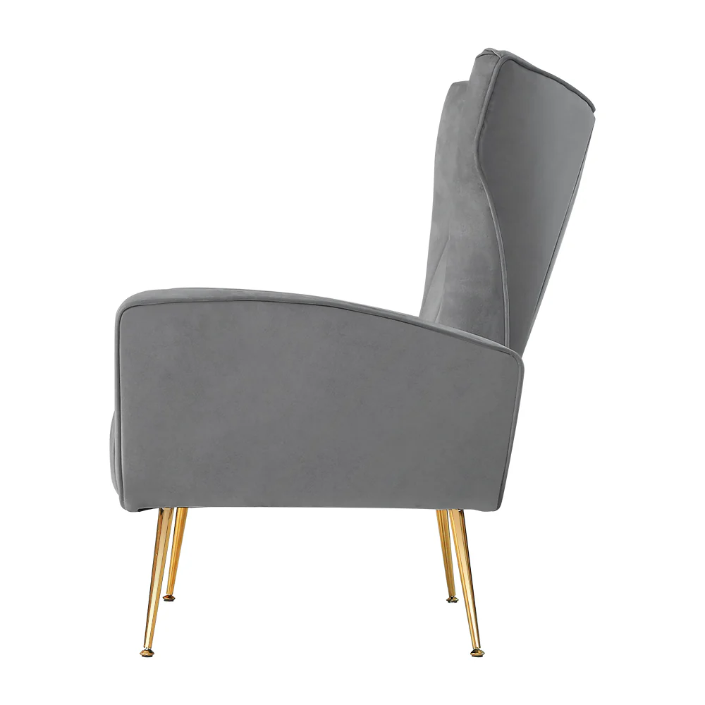 Maricel Accent Velvet Seat Lounge Armchair - Grey - Nurns