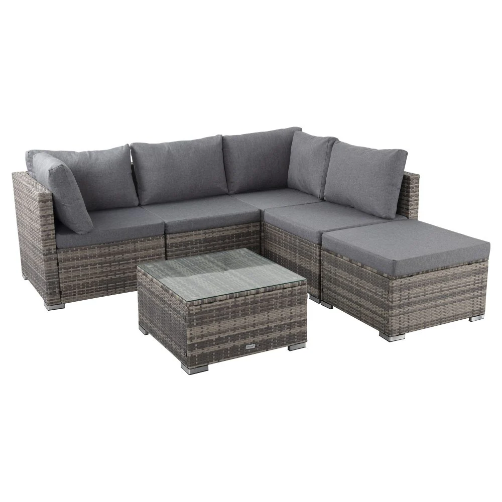 Perry 5-Seater Ottoman Style Outdoor Lounge Set - Grey - Nurns