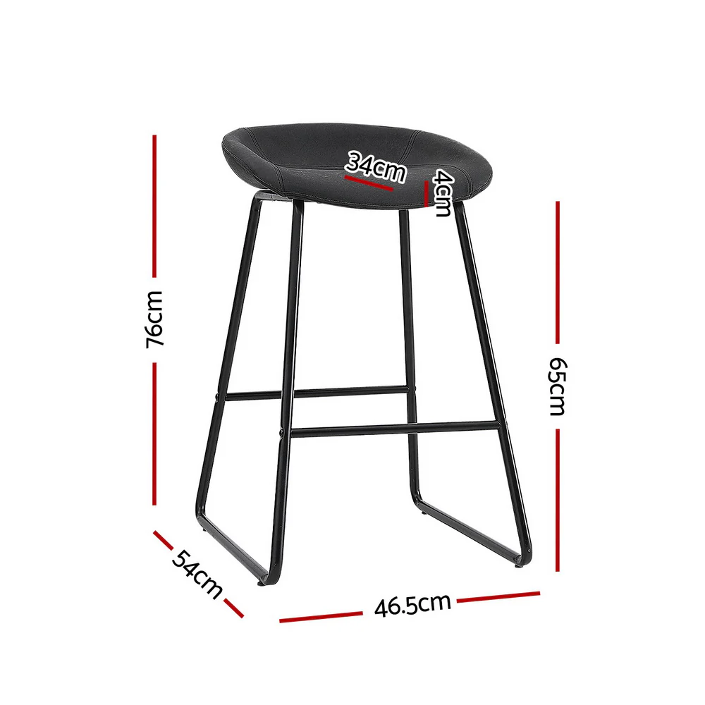 Set of 4 Caracas Bar Stools Kitchen Dining Chairs Counter Stool PU Leather Metal - Black - Nurns