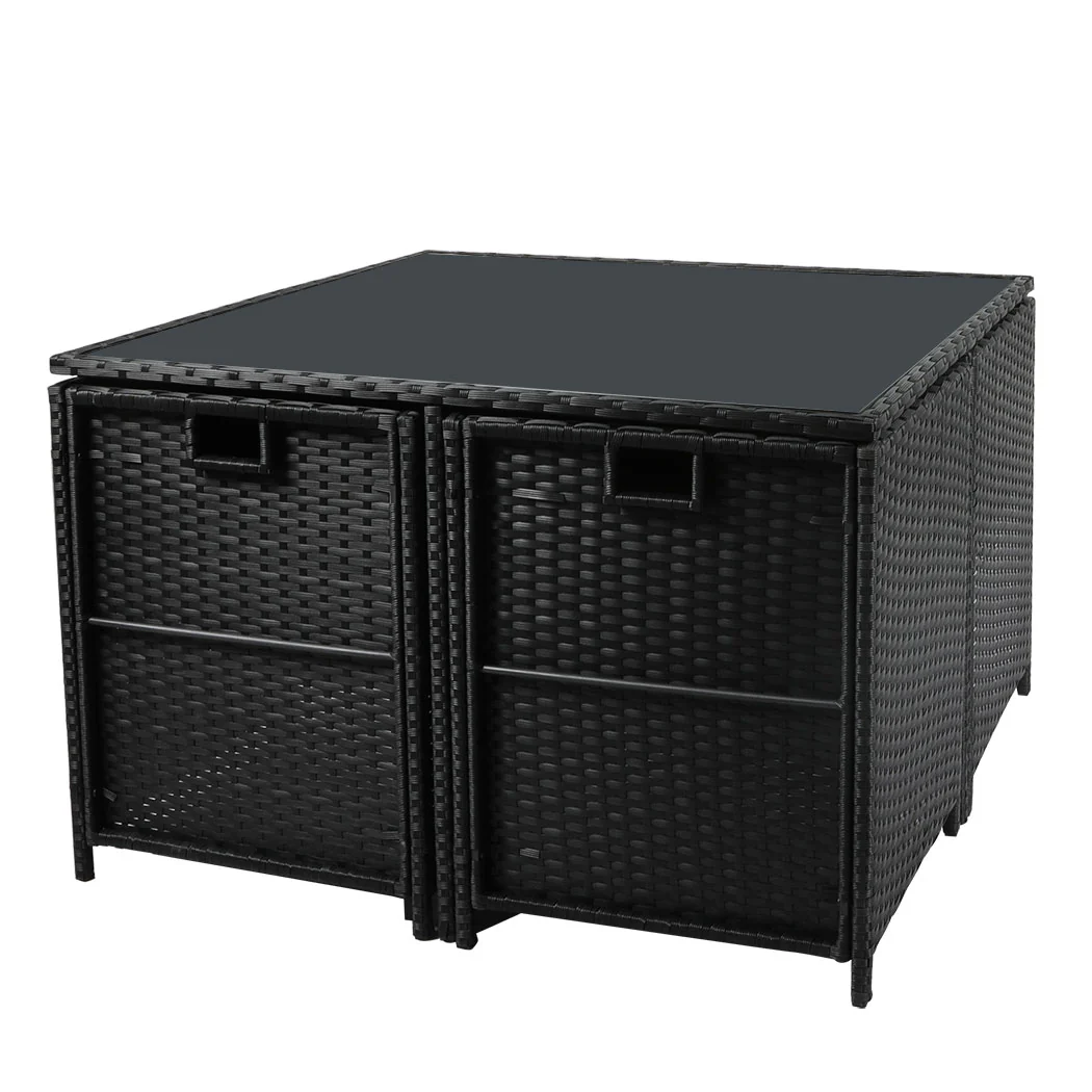 Jack 8-Seater Patio Furniture Dining Garden Lounge 9-Piece Outdoor Table And Chair Set - Black - Nurns