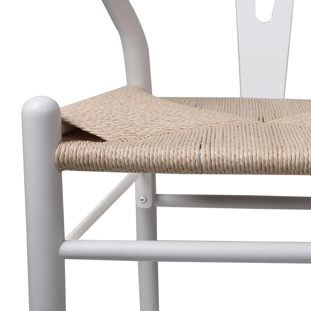 Jett Set of 2 Dining Chairs Rattan Seat Side Kitchen Wood Furniture - White - Nurns