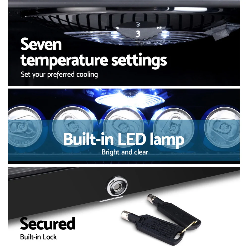 Devanti 98L Bar Fridge Glass Door Mini Fridges Freezer Black - Nurns