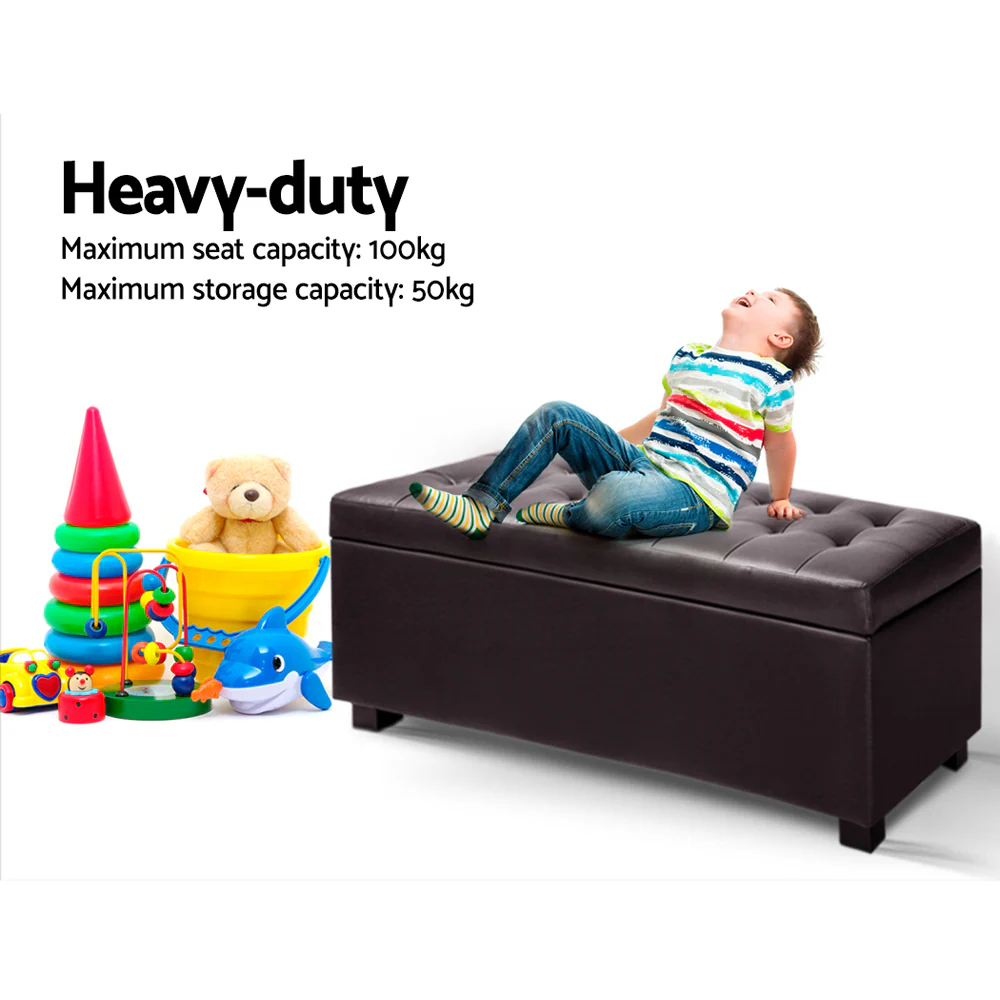 Storage Ottoman Blanket Box Footstool Leather Foot Stool Chest Toy Brown - Nurns