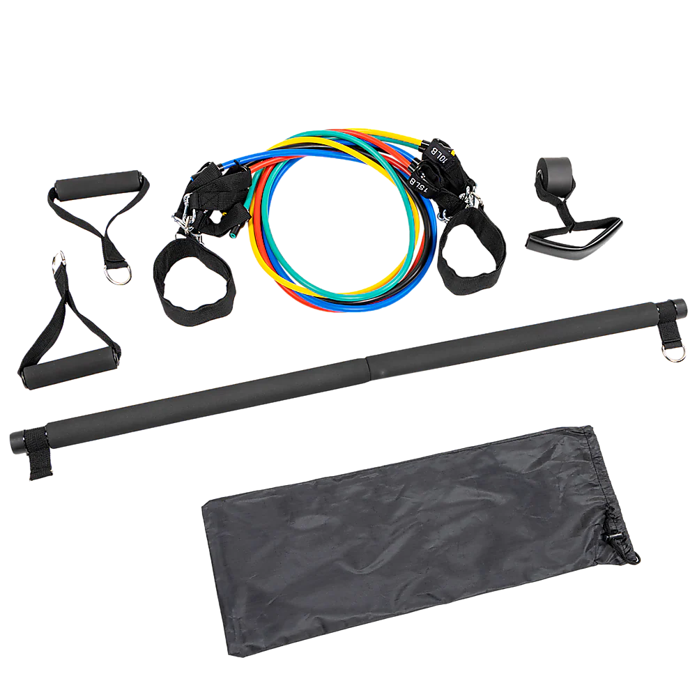 Exercise Pilates Bar Kit Resistance Bands Yoga Fitness Stretch Workout Gym - Nurns