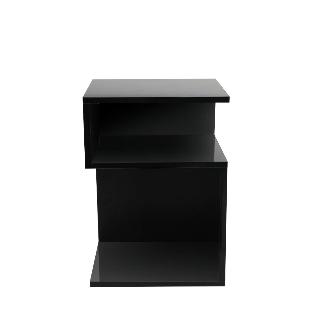 Dawson Wooden High Gloss Bedside Tables Wood Nightstand Storage Cabinet Bedroom - Black - Nurns