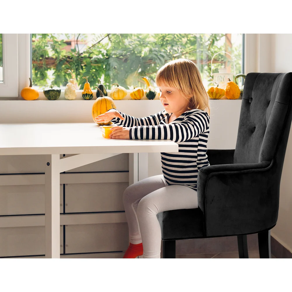 Arden Dining Chair Velvet French Provincial Armchair - Black - Nurns