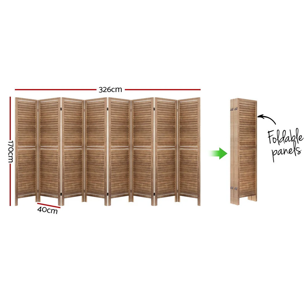 8 Panel Room Divider Screen 326x170cm - Oak - Nurns