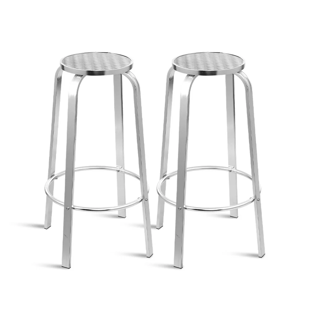 Jarrow Set of 2 Outdoor Bar Stools Patio Furniture Indoor Bistro Kitchen Aluminum - Silver - Nurns