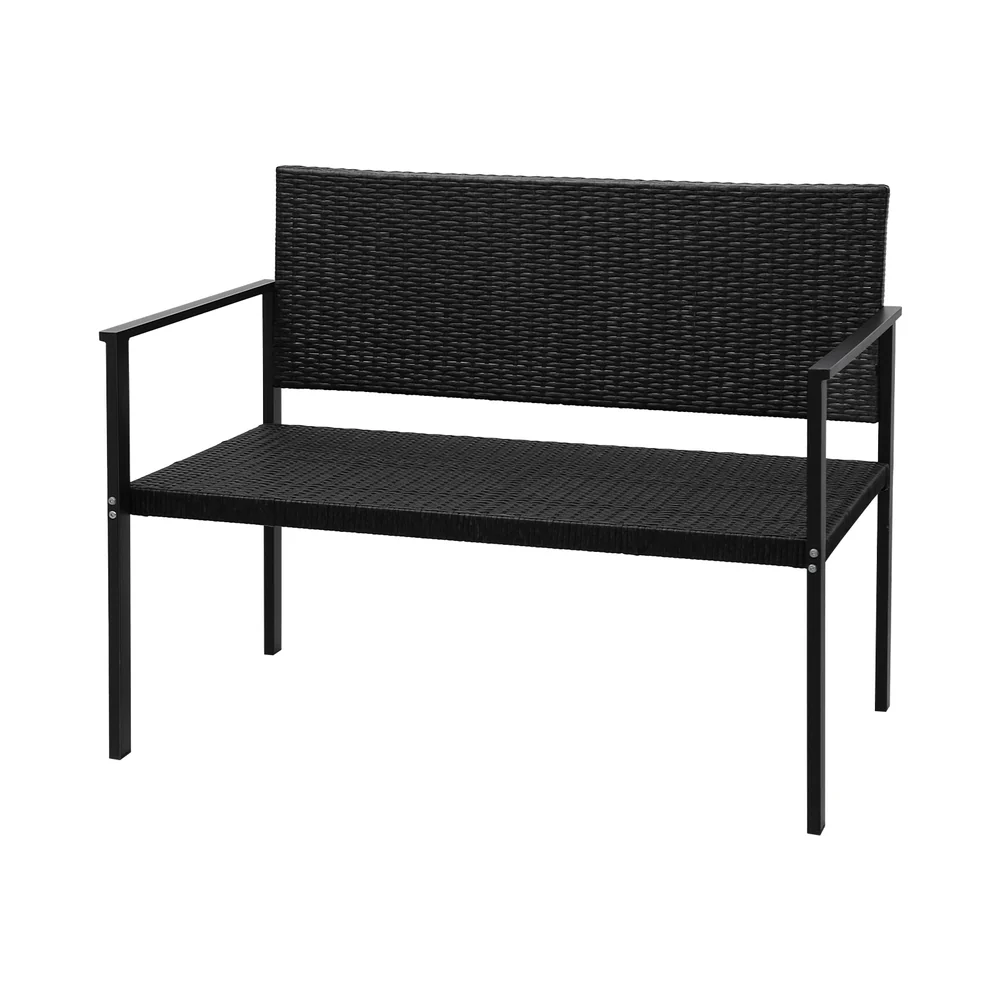 Fritz 2-Seater Outdoor Garden Bench Seat Rattan Chair Steel Patio Furniture Park - Black - Nurns