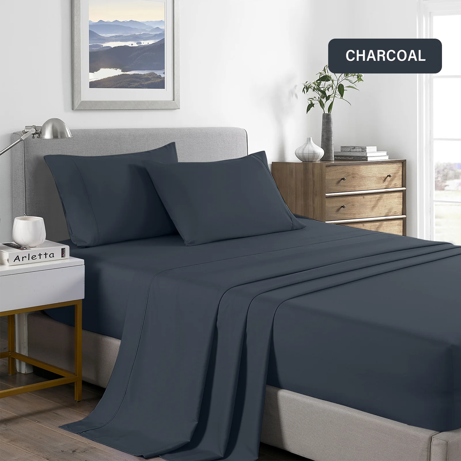 Single Royal Comfort Bamboo Cooling 2000TC Sheet Set - Charcoal - Nurns