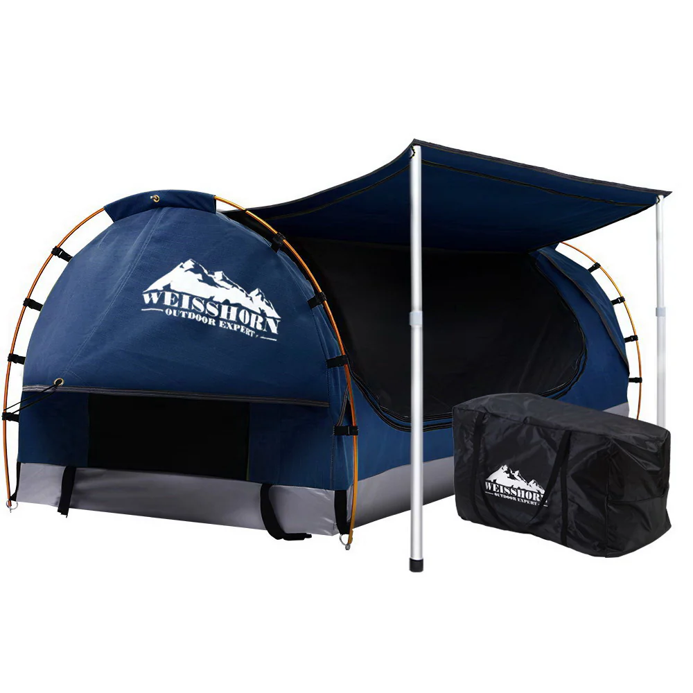 Double Swag Camping Swags Canvas Free Standing Dome Tent Dark Blue - Nurns