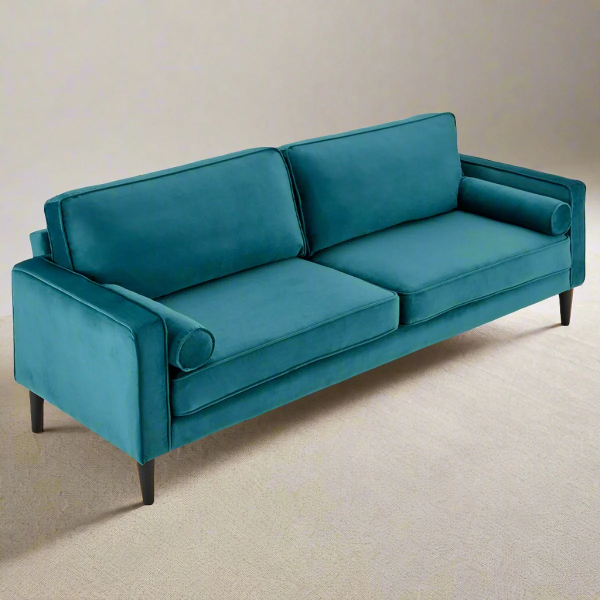 Melody 2-Seater Faux Velvet Suite Sofa Bed Lounge - Blue - Nurns