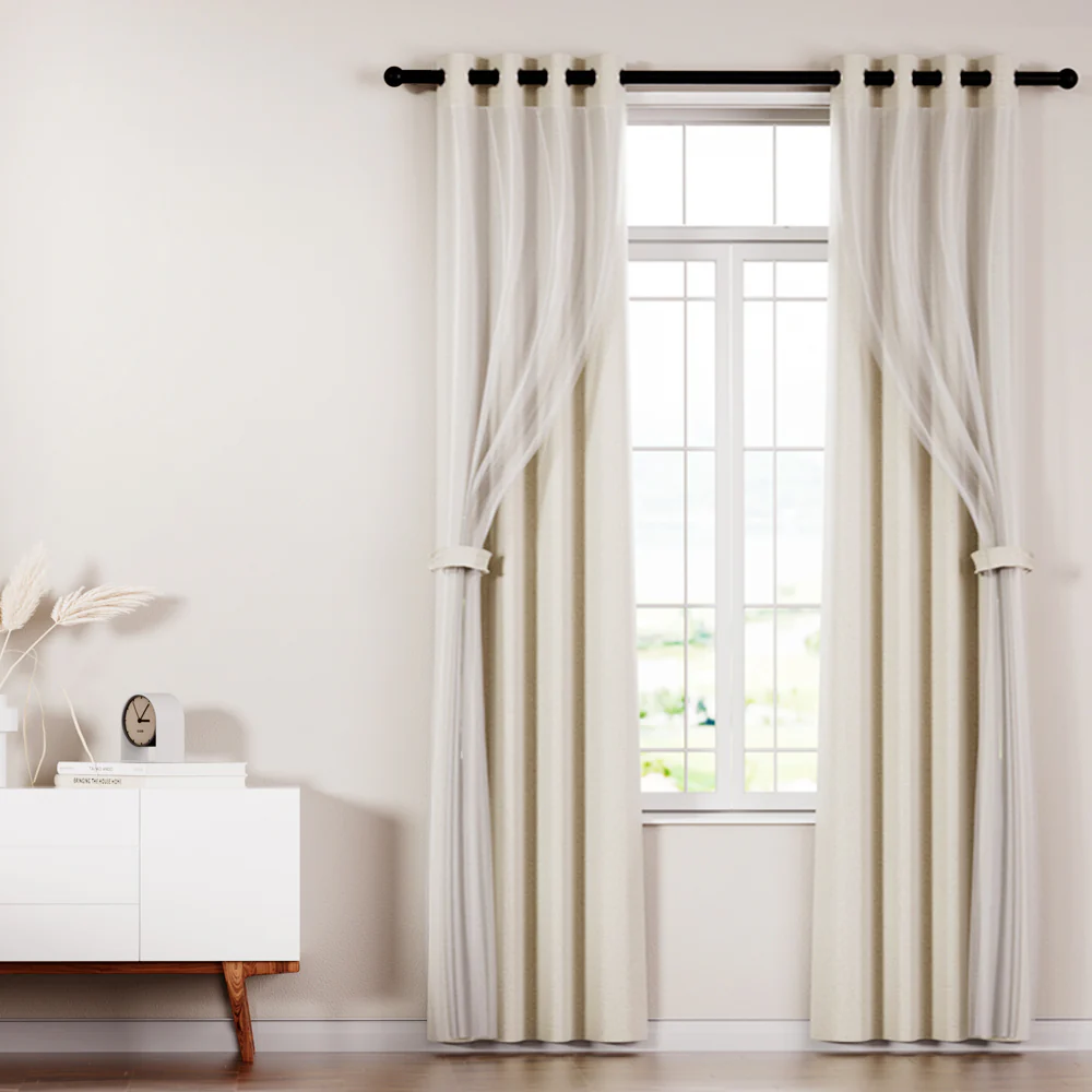 Set of 2 132x242cm Blockout Sheer Curtains Beige - Nurns