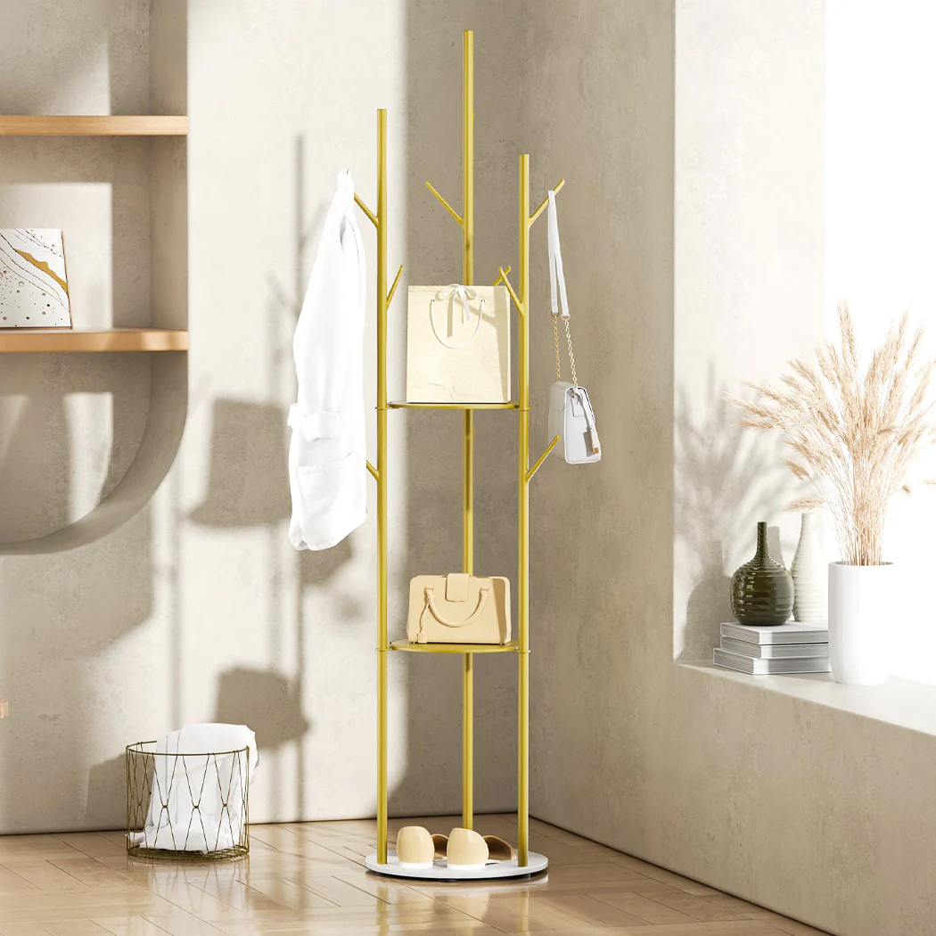 Coat Rack Clothes Stand 8 Hook Organizer - Gold - Nurns