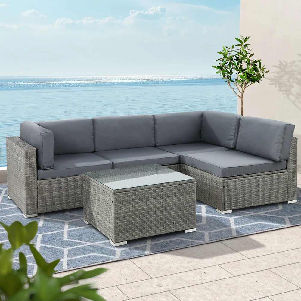 Driffield 4-Seater Furniture Wicker Table Chairs 5-Piece Outdoor Sofa - Grey - Nurns