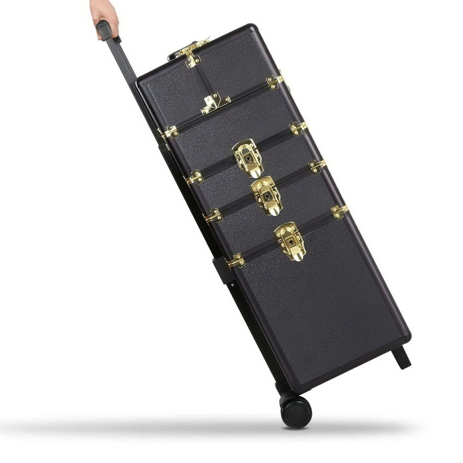 7 in 1 Portable Cosmetic Beauty Makeup Trolley - Black & Gold - Nurns